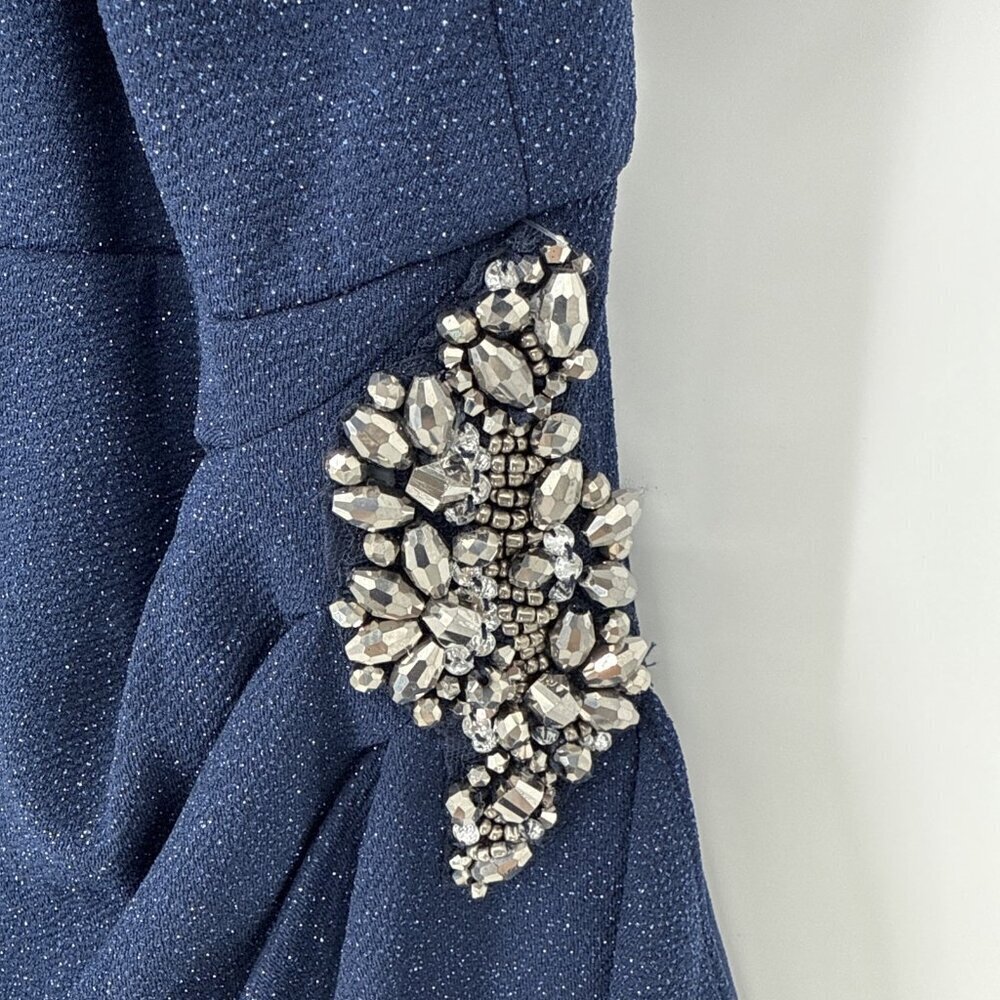 SLNY Womens Plus Size 18W Navy Blue Glitter Beaded Flutter Sleeve Cocktail Dress - Picture 5 of 11